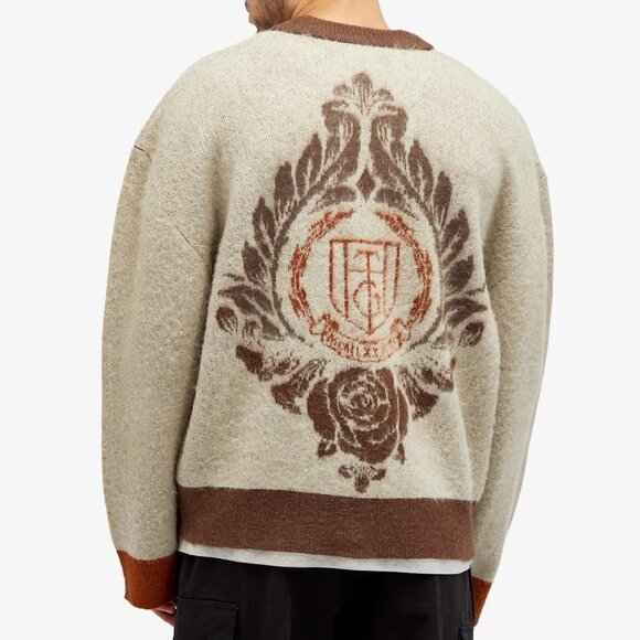 HONOR THE GIFT Mens Crest Emblem Knit Cardigan Sweater Brown Tan Size L - Picture 3 of 10